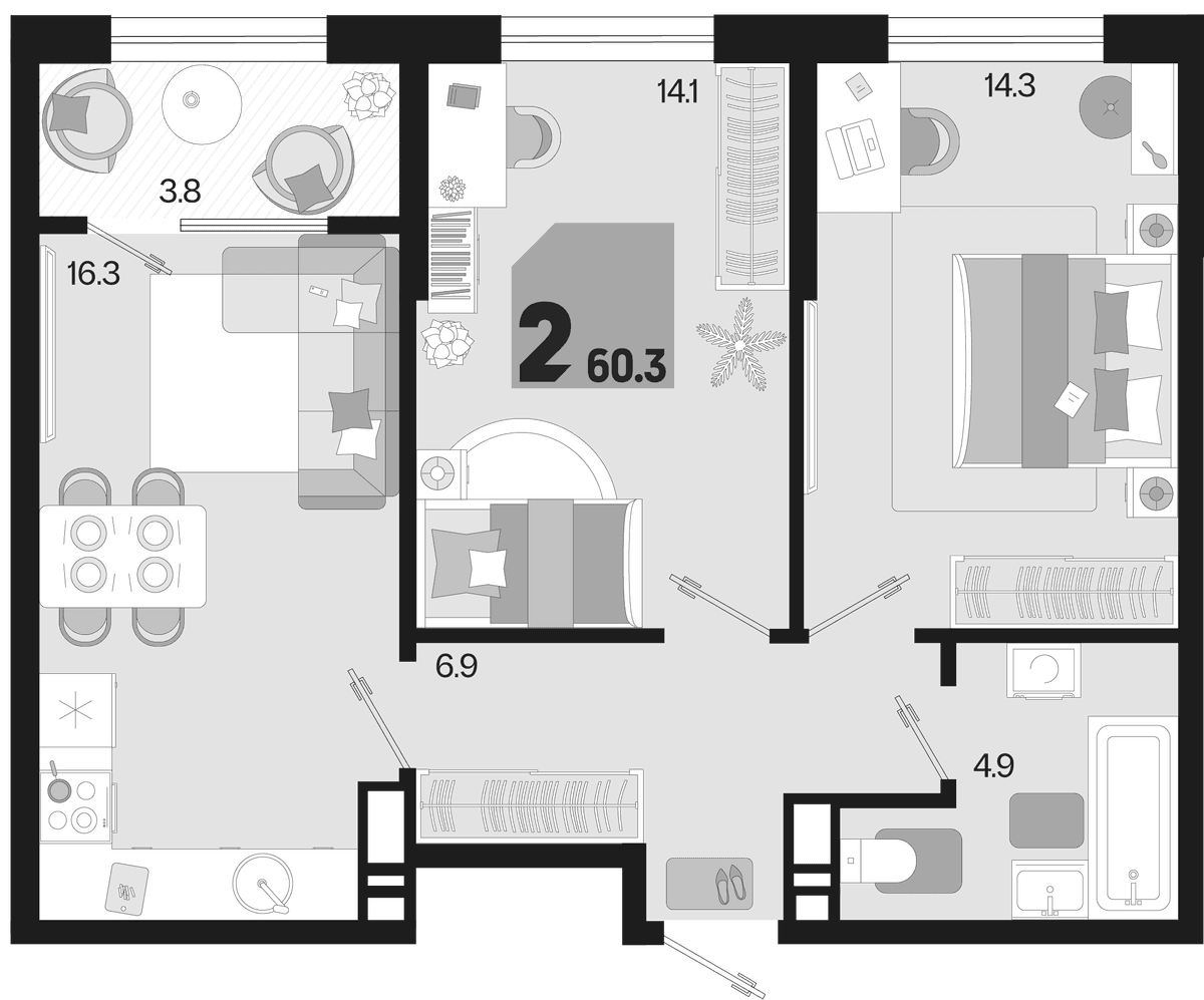 Продается 3-комн. квартира, 56.5 м²
