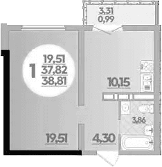 Продается 1-комн. квартира, 37.82 м²