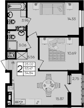 Продается 2-комн. квартира, 53.47 м²