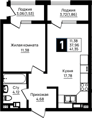 Продается 1-комн. квартира, 37.96 м²