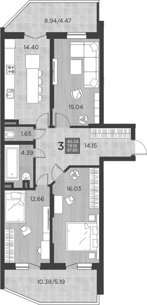 Продается 3-комн. квартира, 78.19 м²