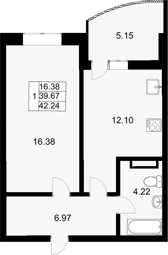 Продается 1-комн. квартира, 39.39 м²