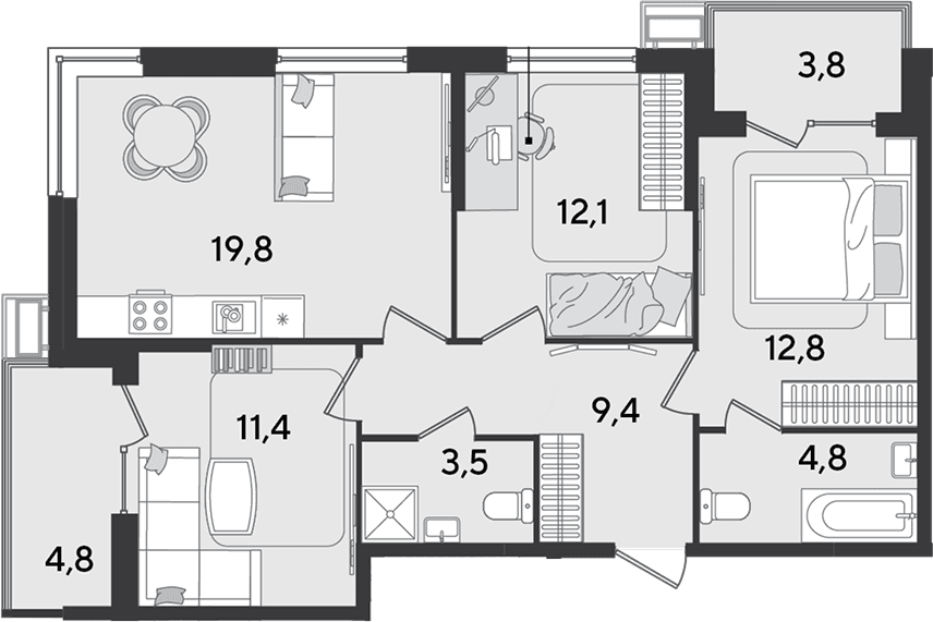 Продается 4-комн. квартира, 73.8 м²