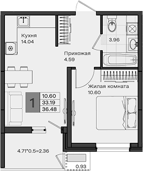 Продается 1-комн. квартира, 33.19 м²