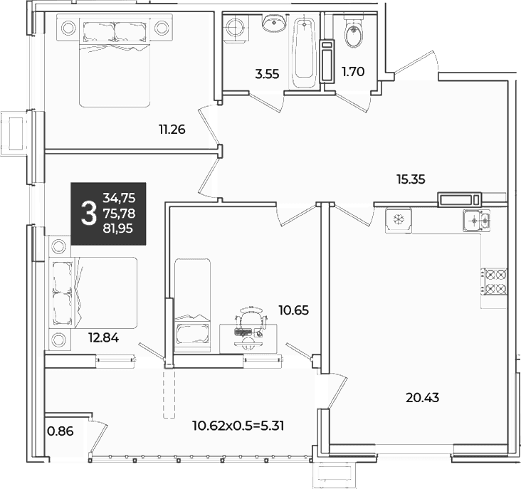 Продается 3-комн. квартира, 76.64 м²