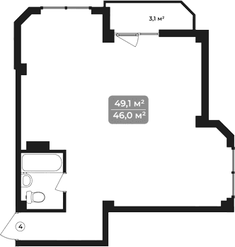 Продается 1-комн. квартира, 49.1 м²