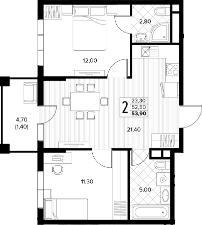 Продается 2-комн. квартира, 52.5 м²