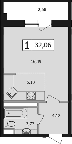 Продается 1-комн. квартира, 32.1 м²
