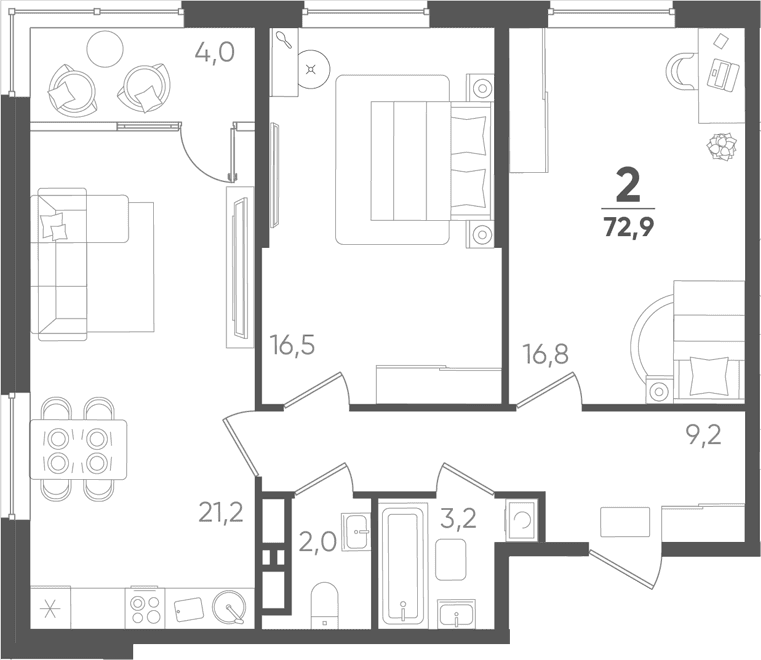 Продается 2-комн. квартира, 68.9 м²