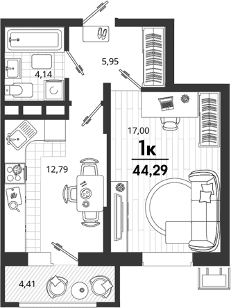 Продается 1-комн. квартира, 39.88 м²
