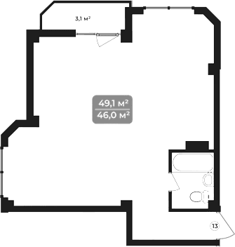 Продается 1-комн. квартира, 49.1 м²