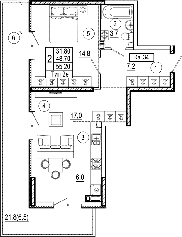 Продается 1-комн. квартира, 48.7 м²