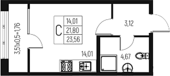 Продается 1-комн. квартира, 21.8 м²