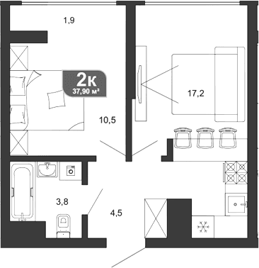 Продается 2-комн. квартира, 35.5 м²