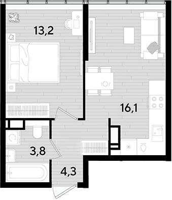 Продается 1-комн. квартира, 36.1 м²