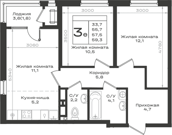 Продается 3-комн. квартира, 55.7 м²
