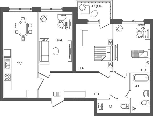 Продается 3-комн. квартира, 75.8 м²