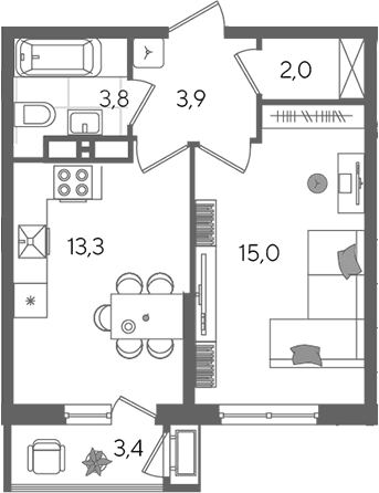 Продается 1-комн. квартира, 38 м²