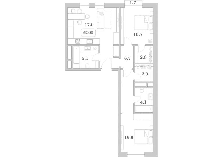 Продается 3-комн. квартира, 65.3 м²