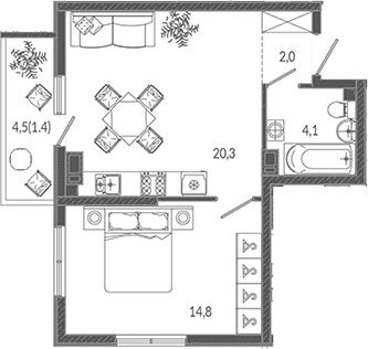Продается 2-комн. квартира, 41.2 м²