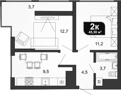 Продается 2-комн. квартира, 41.6 м²