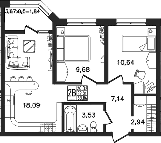 Продается 3-комн. квартира, 52.02 м²