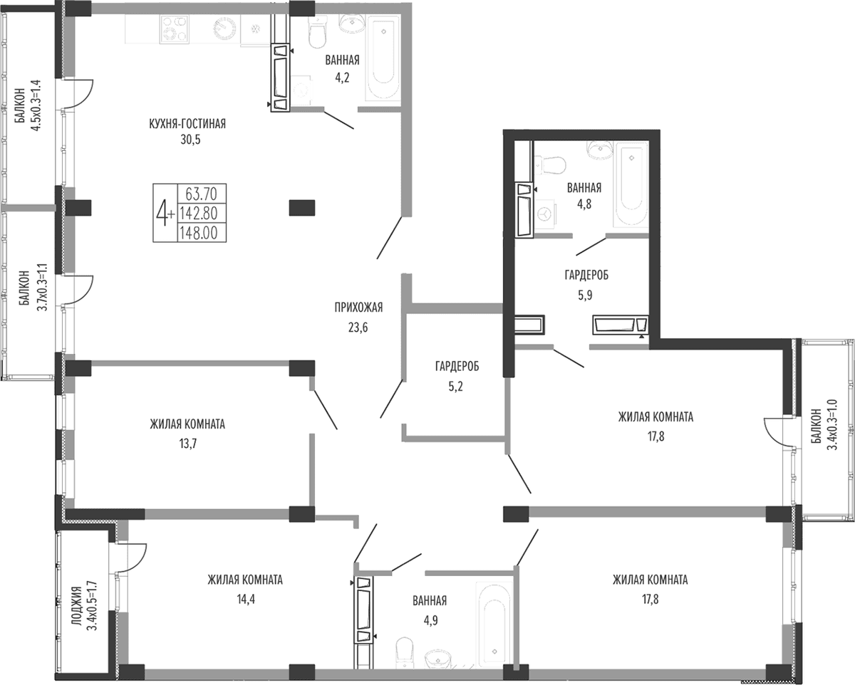 Продается 5-комн. квартира, 147.36 м²