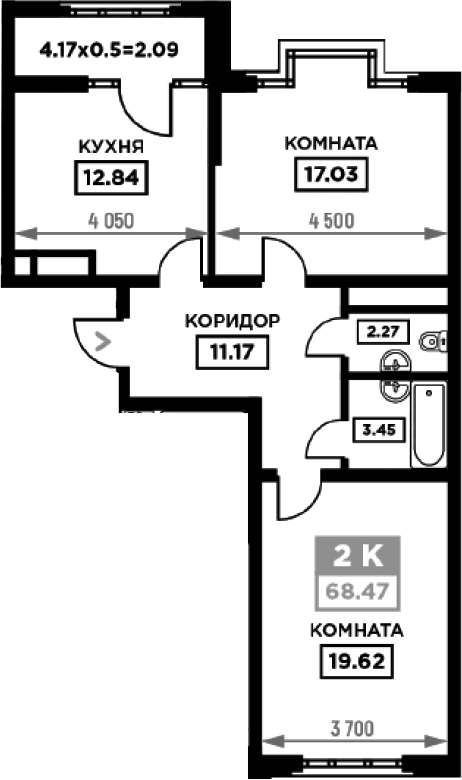 Продается 2-комн. квартира, 66.38 м²