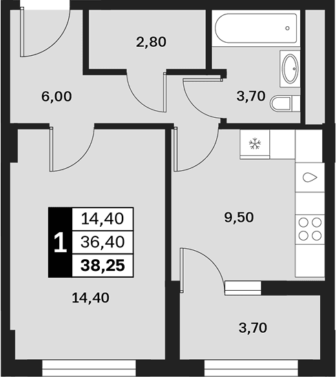 Продается 1-комн. квартира, 36.4 м²