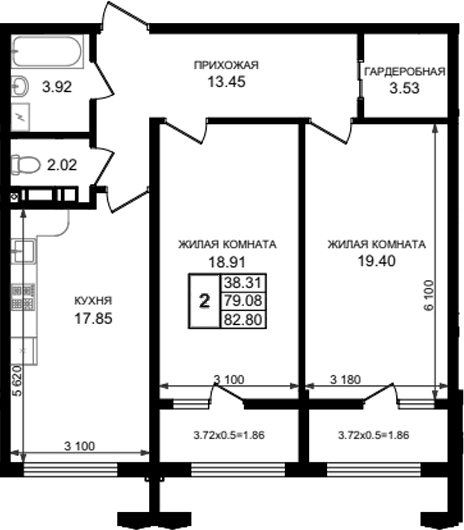 Продается 2-комн. квартира, 79.08 м²