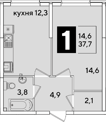 Продается 1-комн. квартира, 37.7 м²