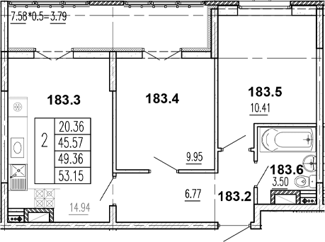 Продается 2-комн. квартира, 46.03 м²