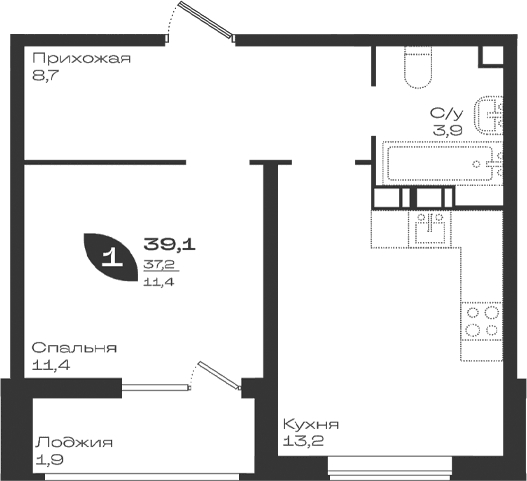 Продается 1-комн. квартира, 37.2 м²
