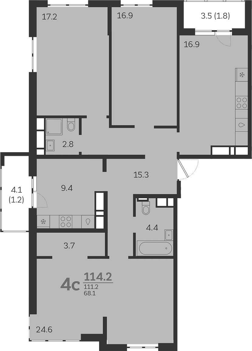 Продается 4-комн. квартира, 111.2 м²