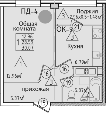 Продается 1-комн. квартира, 30.42 м²