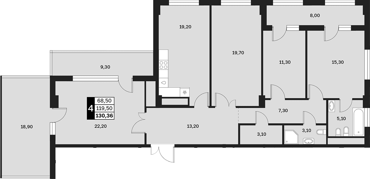Продается 4-комн. квартира, 119.5 м²