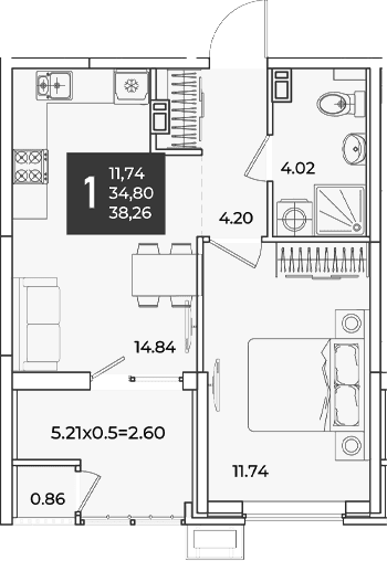 Продается 1-комн. квартира, 34.8 м²