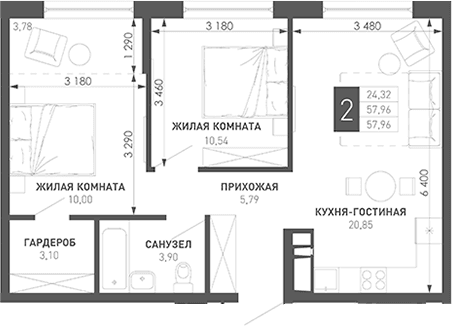 Продается 2-комн. квартира, 61.3 м²