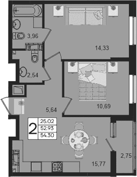 Продается 2-комн. квартира, 52.92 м²