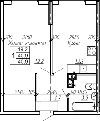 Продается 1-комн. квартира, 40.9 м²
