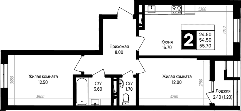 Продается 2-комн. квартира, 54.5 м²