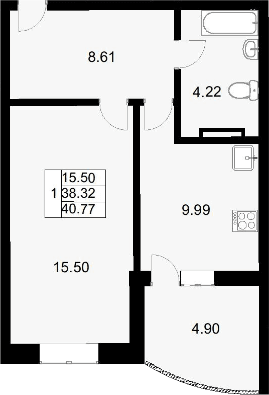 Продается 1-комн. квартира, 38.04 м²