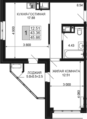 Продается 2-комн. квартира, 43.36 м²