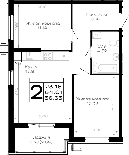 Продается 2-комн. квартира, 54.01 м²