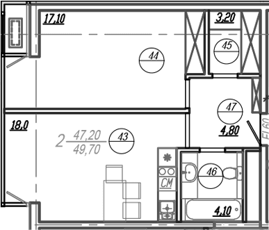 Продается 2-комн. квартира, 49 м²
