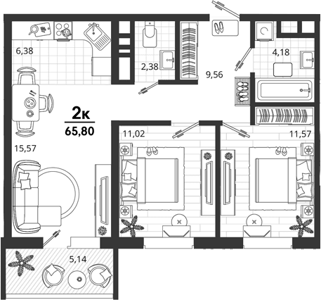 Продается 2-комн. квартира, 60.66 м²