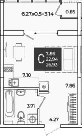 Продается 1-комн. квартира, 22.94 м²