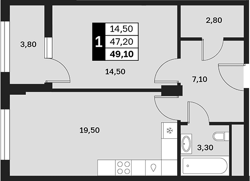 Продается 1-комн. квартира, 47.2 м²
