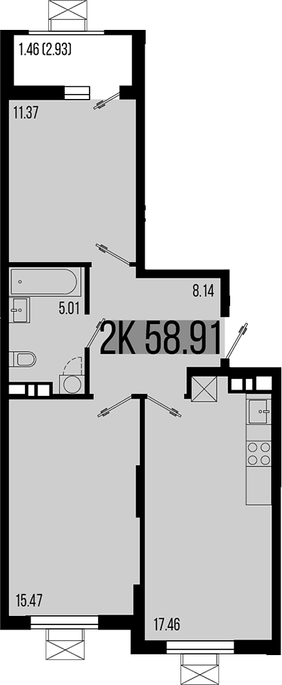 Продается 3-комн. квартира, 57.45 м²