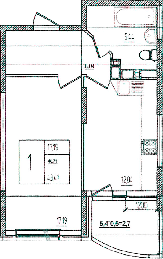 Продается 1-комн. квартира, 40.71 м²